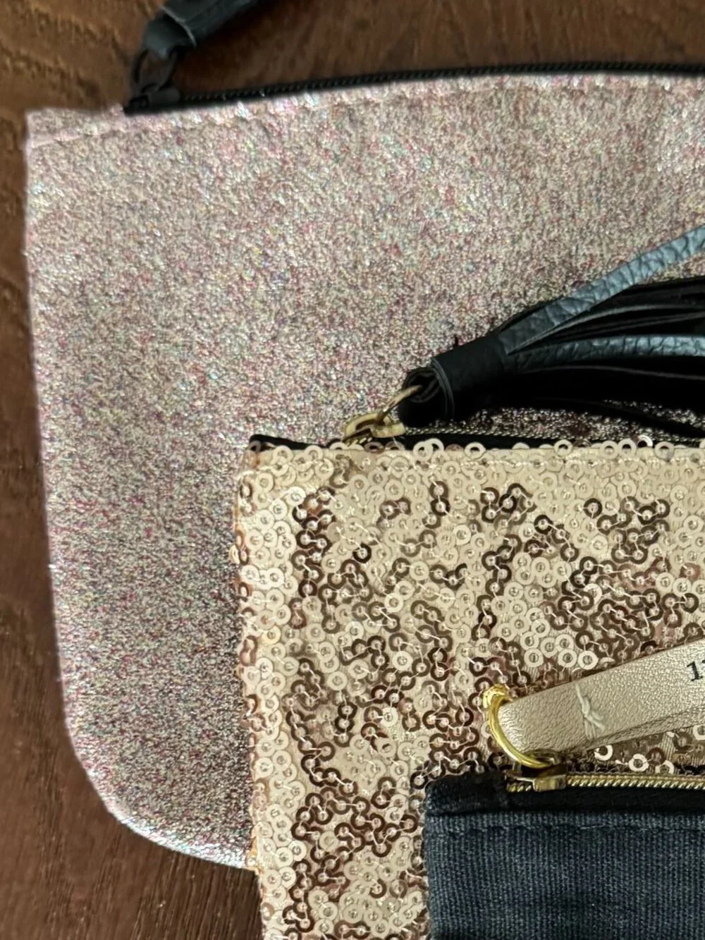 Ipsy Betty Boop Glam Bag Lot of 4 Black Gold Sequin Cosmetic Pouches